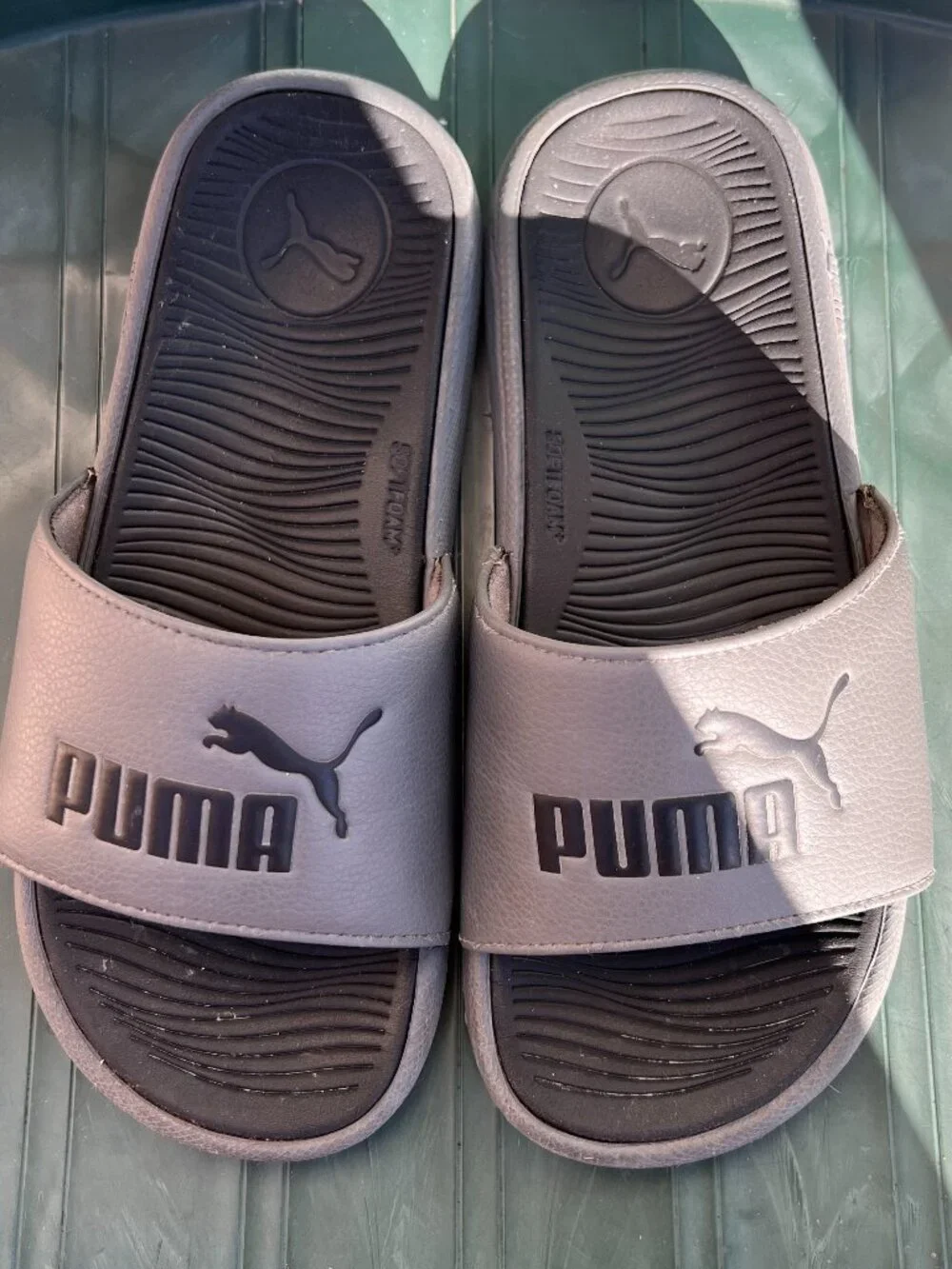 Puma Slide Sandals Gray Black Men’s US 6 wide Slip On Comfort Slides Casual